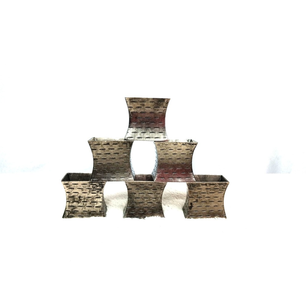 Set of 6‎ Napkin Rings Modern Rustic Farmhouse Industrial Pewter Silver Holders